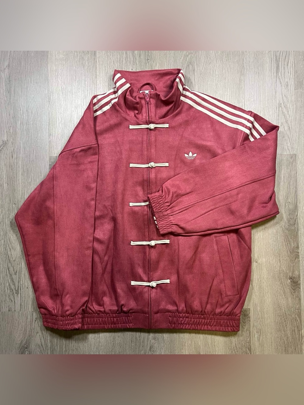 Adidas Men’s Burgundy Chinese Track Jacket with White Trim